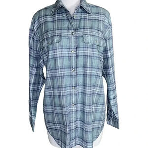Liz Claiborne Plaid Metallic Long Sleeve Button Down Shirt Size M Pastel Green